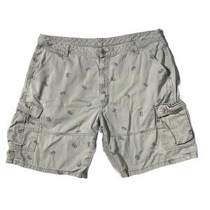 Wrangler Men's Sz 42 Beer Can Flat Front Cargo Shorts Tan Khaki Cotton Festive